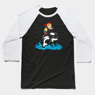 Kid riding orca free willy Baseball T-Shirt